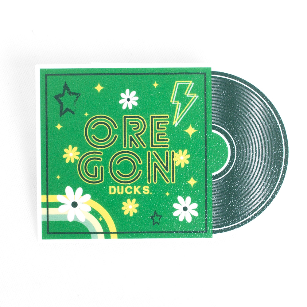 Ducks Spirit, Green, Stickers, Home & Auto, 3.5", SDS, Vinyl Record, Cover, Rugged, Oregon Ducks design, 829507